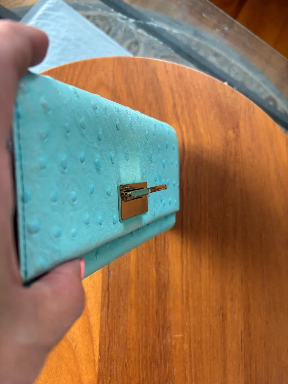 Kate Spade Turquoise Ostrich-Embossed Turn-Lock Wallet